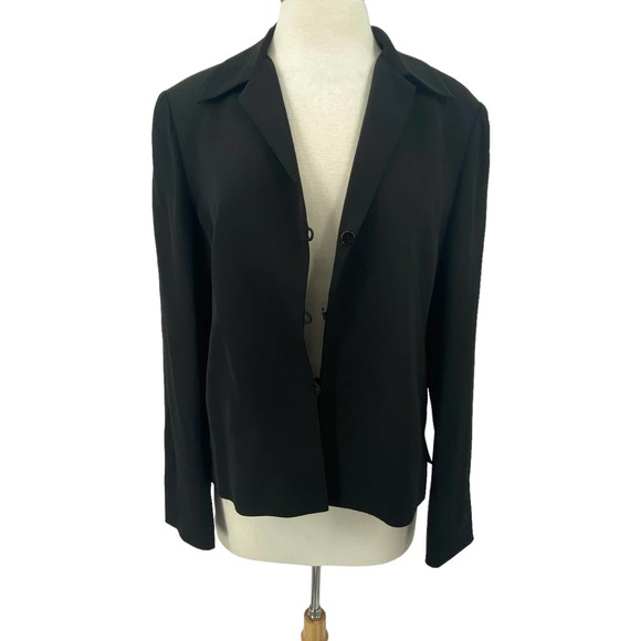 Vintage 90s Carlisle Silk Blazer Button Up Front Split Hem Cuffs Black W… - Picture 2 of 7